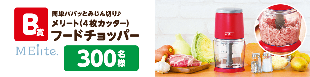 B賞簡単パパっとみじん切りメリート（4枚カッター）フードチョッパー300名様