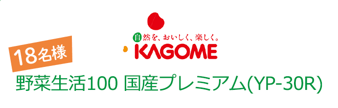 自然を、おいしく、楽しく。 KAGOME 野菜生活100 国産プレミアム(YP-30R) 18名様