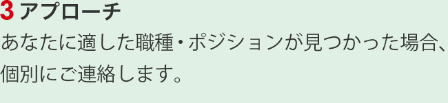 3.アプローチ　あなたに適した職種・ポジションが見つかった場合、個別にご連絡します。