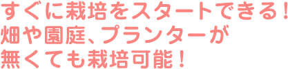 すぐに栽培をスタートできる！畑や園庭、プランターが無くても栽培可能！