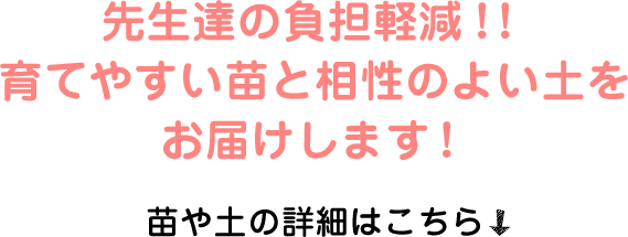 先生達の負担軽減！！育てやすい苗と相性のよい土をお届けします！