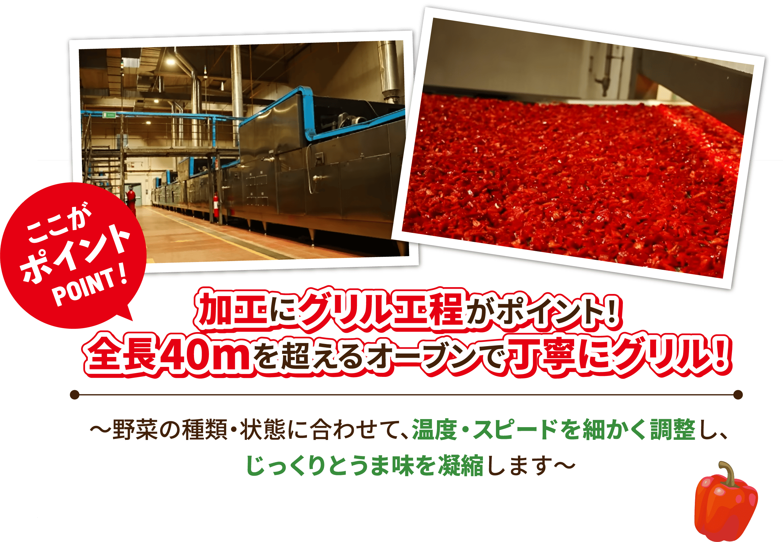 加工にグリル工程がポイント！全長40mを超えるオーブンで丁寧にグリル！