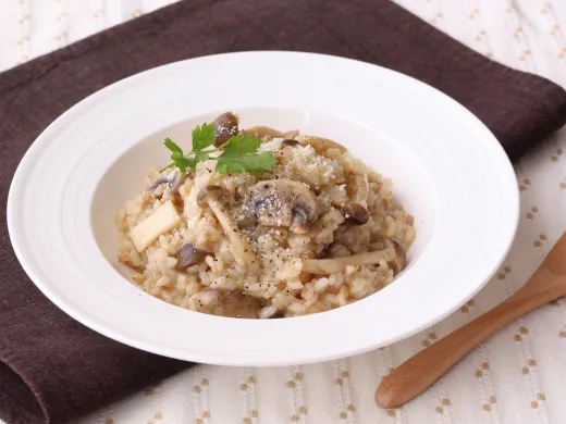 【カゴメヴィーガン】きのこの野菜だしリゾット