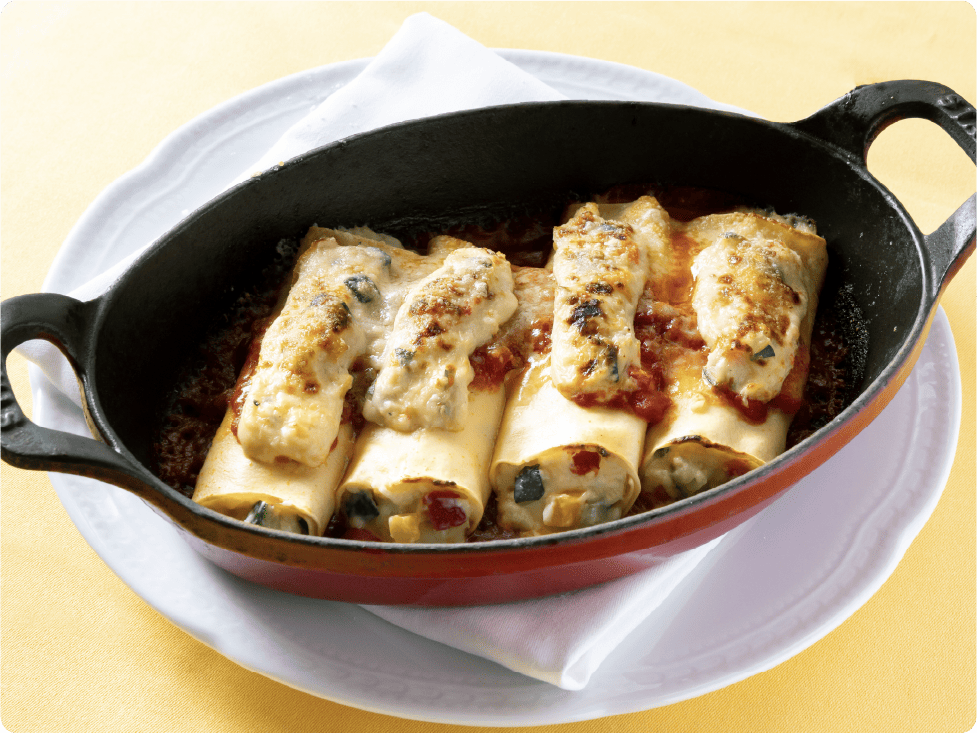 ズワイガニと彩り野菜ミックスのカネロニ