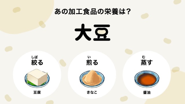 ［大豆加工品の栄養］豆腐も醤油も！蒸し、絞るでこんなに変わる