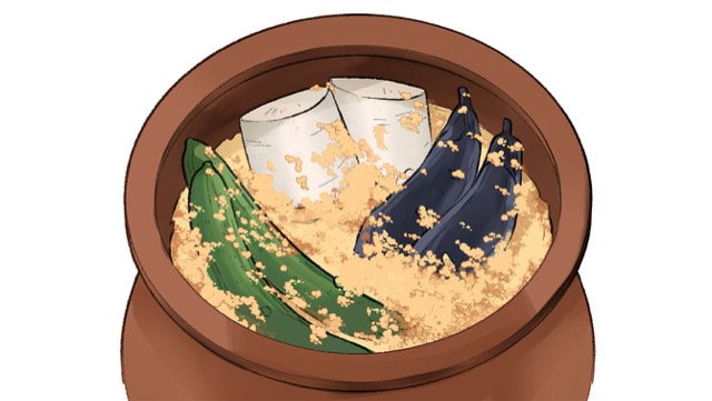 ぬか漬けは、農産物を塩ぬかにつけたもの ぬか漬けは、農産物を塩ぬかにつけたもの