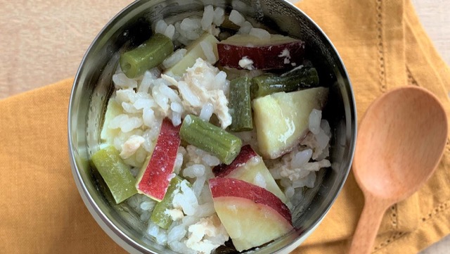 さつまいもと鶏ひき肉の白だしリゾット