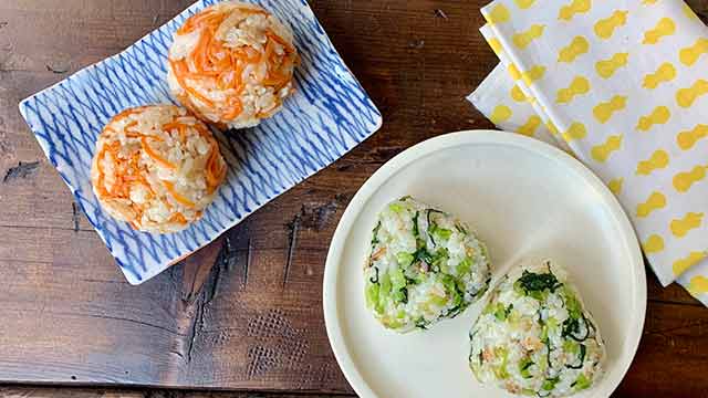 小松菜やにんじんでおにぎり！冷めてもおいしい具材＆彩りも◎