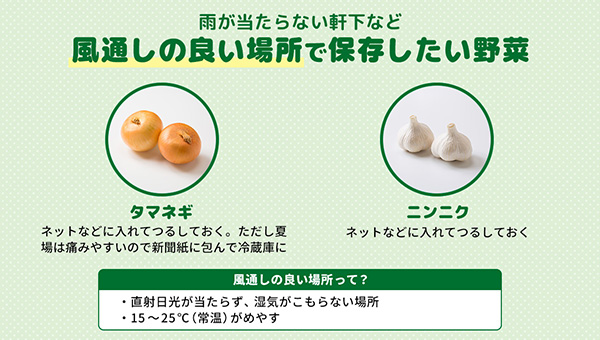 風通しの良い場所で保存したい野菜