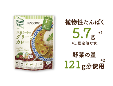 植物性たんぱく5.7g※1（※1.推定値です。）野菜の量121g分使用※2