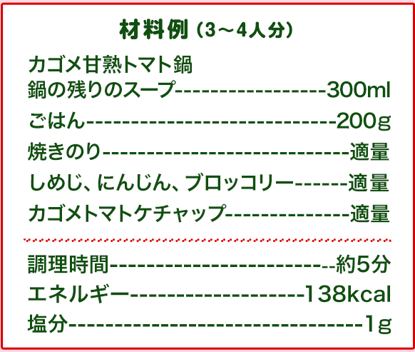 鍋のシメ クリスマス 雪だるまリゾット材料例（3～4人分）