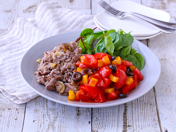 高リコピントマトソースの焼肉サラダ