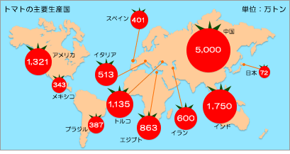 【図】トマトの主要生産国
