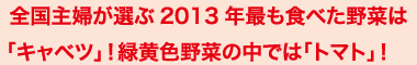 全国主婦が選ぶ2013年最も食べた野菜は「キャベツ」！緑黄色野菜の中では「トマト」！