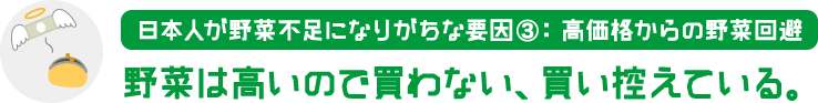 高価格からの野菜回避 野菜は高いので買わない、買い控えている。