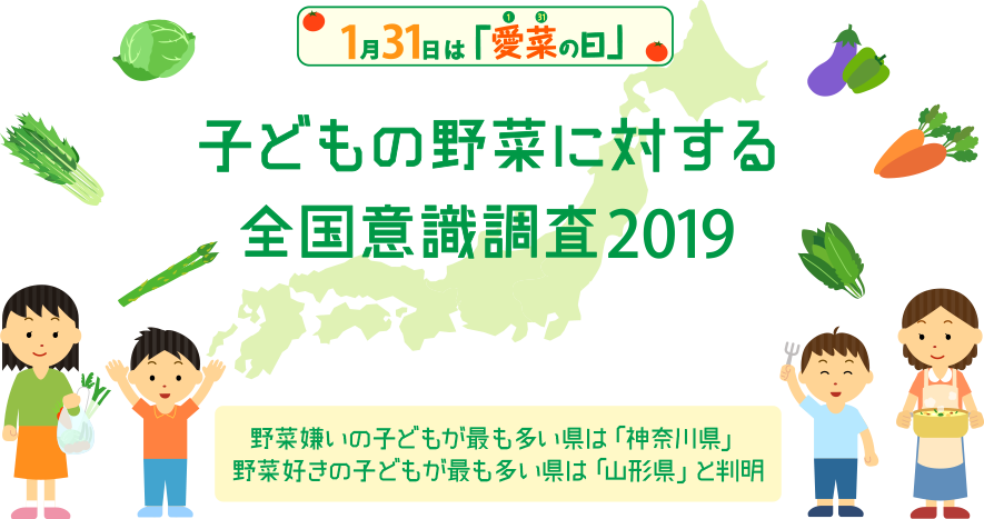 1月31日は「愛菜の日」 子どもの野菜に対する全国意識調査2019 野菜嫌いの子どもが最も多い県は「神奈川県」野菜好きが最も多い県は「山形県」と判明