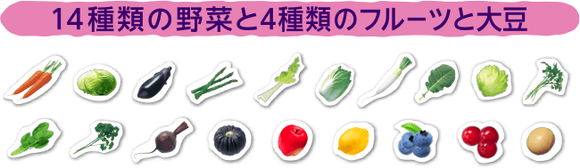 14種類の野菜と4種類のフルーツと大豆